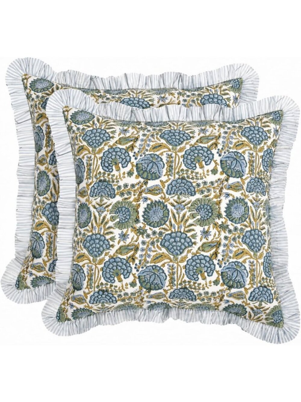 Floral Block Print Throw Pillow Covers - Asparagus Green, 20x20 Inch Decorative